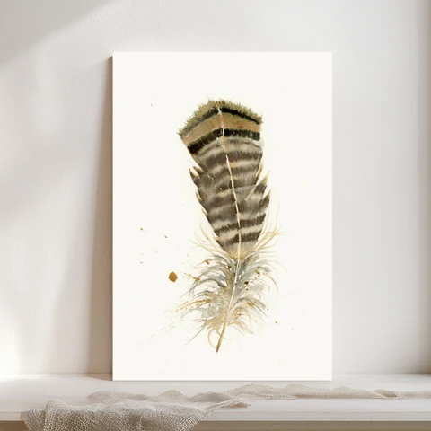 Image of a feather watercolor painting by Shayna Larsen, originals & prints available