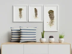 Image of a feather watercolor painting by Shayna Larsen, originals & prints available