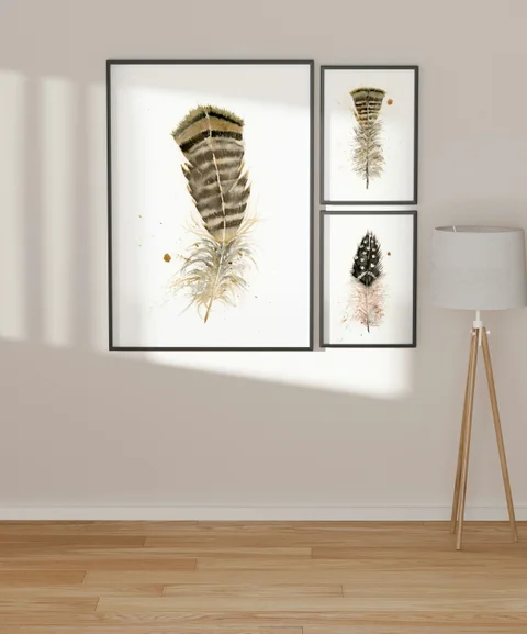 Image of a feather watercolor painting by Shayna Larsen, originals & prints available