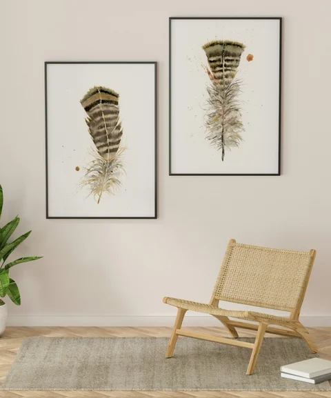 Image of a feather watercolor painting by Shayna Larsen, originals & prints available