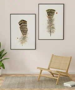 Image of a feather watercolor painting by Shayna Larsen, originals & prints available