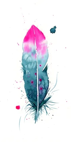 Image of a feather watercolor painting by Shayna Larsen, originals & prints available