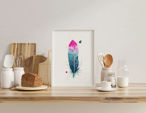 Image of a feather watercolor painting by Shayna Larsen, originals & prints available