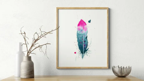 Image of a feather watercolor painting by Shayna Larsen, originals & prints available