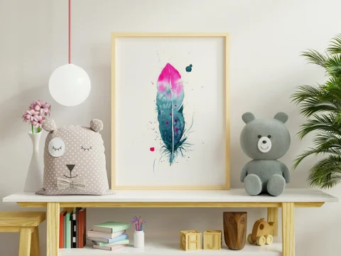 Image of a feather watercolor painting by Shayna Larsen, originals & prints available