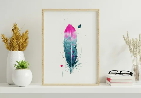 Image of a feather watercolor painting by Shayna Larsen, originals & prints available