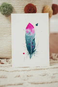 Image of a feather watercolor painting by Shayna Larsen, originals & prints available