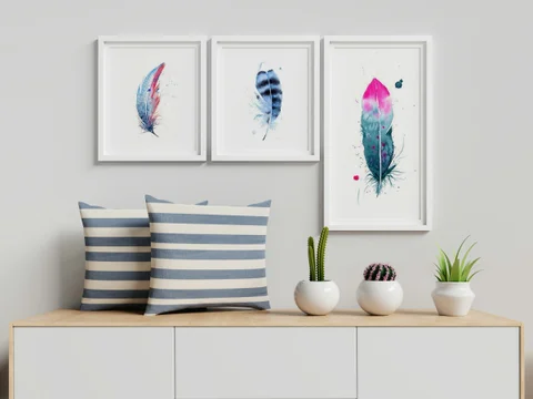 Image of a feather watercolor painting by Shayna Larsen, originals & prints available