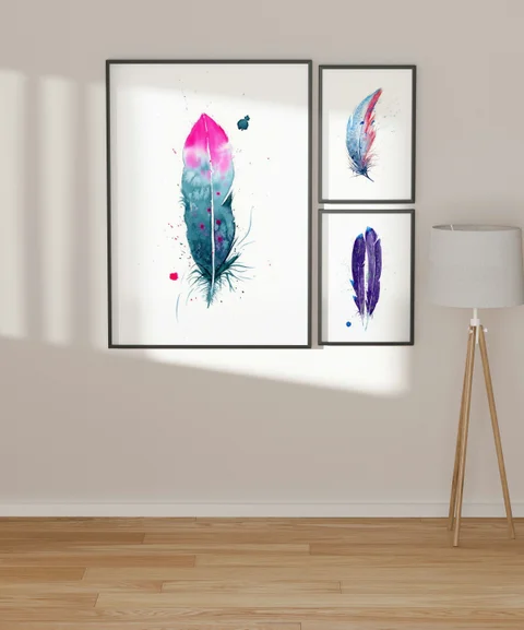 Image of a feather watercolor painting by Shayna Larsen, originals & prints available