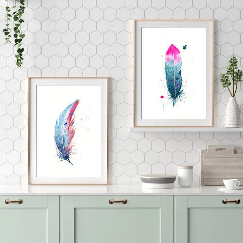 Image of a feather watercolor painting by Shayna Larsen, originals & prints available