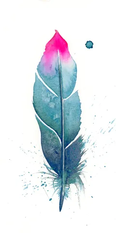 Image of a feather watercolor painting by Shayna Larsen, originals & prints available