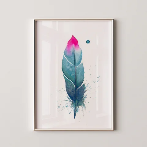 Image of a feather watercolor painting by Shayna Larsen, originals & prints available