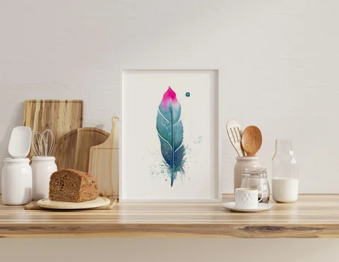 Image of a feather watercolor painting by Shayna Larsen, originals & prints available