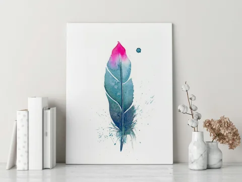 Image of a feather watercolor painting by Shayna Larsen, originals & prints available