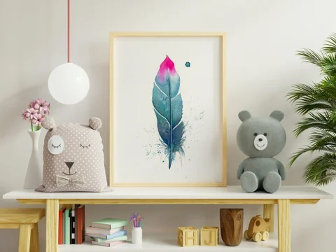 Image of a feather watercolor painting by Shayna Larsen, originals & prints available