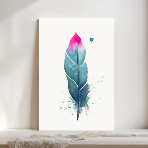 Image of a feather watercolor painting by Shayna Larsen, originals & prints available