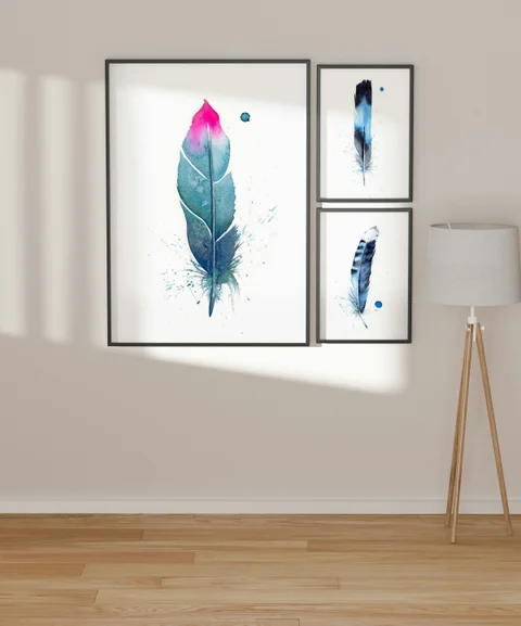 Image of a feather watercolor painting by Shayna Larsen, originals & prints available