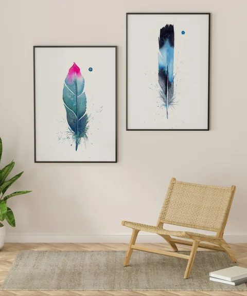 Image of a feather watercolor painting by Shayna Larsen, originals & prints available