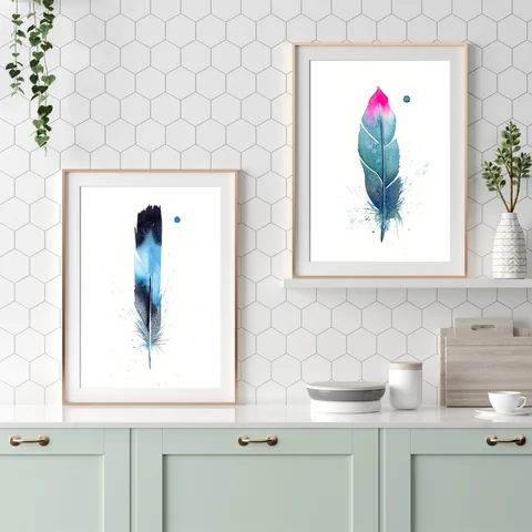 Image of a feather watercolor painting by Shayna Larsen, originals & prints available