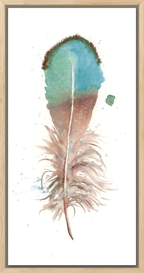 Image of a feather watercolor painting by Shayna Larsen, originals & prints available