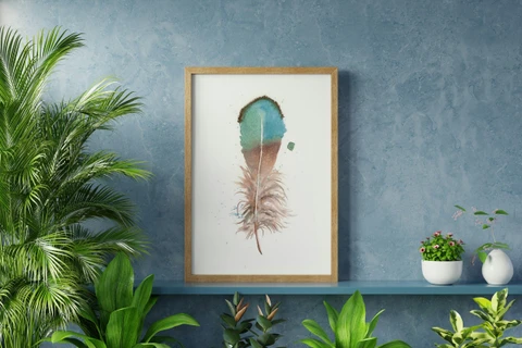 Image of a feather watercolor painting by Shayna Larsen, originals & prints available