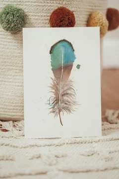 Image of a feather watercolor painting by Shayna Larsen, originals & prints available