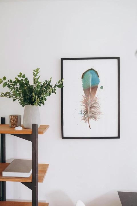 Image of a feather watercolor painting by Shayna Larsen, originals & prints available
