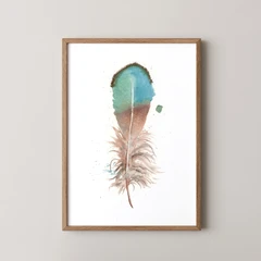 Image of a feather watercolor painting by Shayna Larsen, originals & prints available