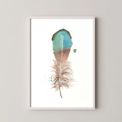 Image of a feather watercolor painting by Shayna Larsen, originals & prints available