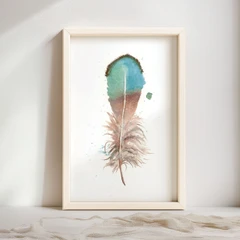 Image of a feather watercolor painting by Shayna Larsen, originals & prints available