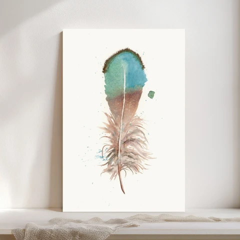 Image of a feather watercolor painting by Shayna Larsen, originals & prints available
