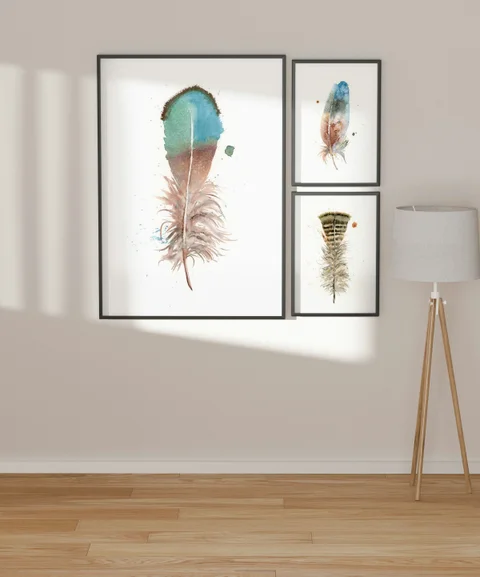 Image of a feather watercolor painting by Shayna Larsen, originals & prints available