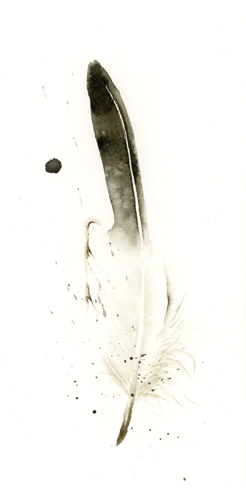 Image of a feather watercolor painting by Shayna Larsen, originals & prints available