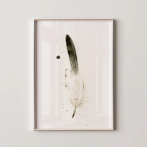 Image of a feather watercolor painting by Shayna Larsen, originals & prints available