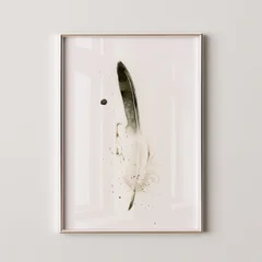 Image of a feather watercolor painting by Shayna Larsen, originals & prints available