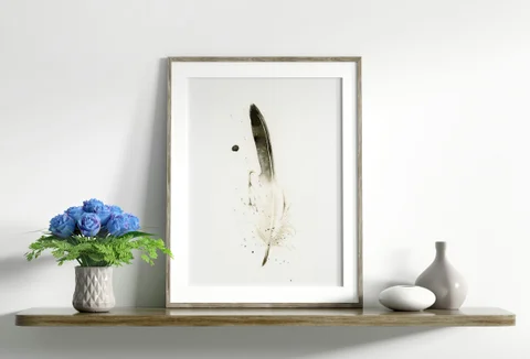 Image of a feather watercolor painting by Shayna Larsen, originals & prints available