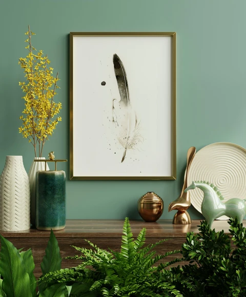 Image of a feather watercolor painting by Shayna Larsen, originals & prints available