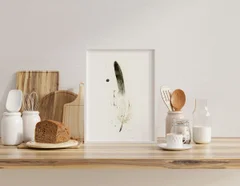 Image of a feather watercolor painting by Shayna Larsen, originals & prints available