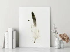 Image of a feather watercolor painting by Shayna Larsen, originals & prints available