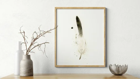 Image of a feather watercolor painting by Shayna Larsen, originals & prints available