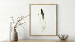 Image of a feather watercolor painting by Shayna Larsen, originals & prints available