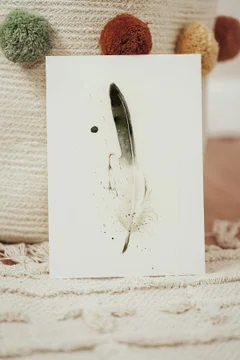 Image of a feather watercolor painting by Shayna Larsen, originals & prints available