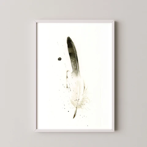 Image of a feather watercolor painting by Shayna Larsen, originals & prints available