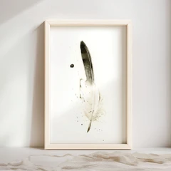 Image of a feather watercolor painting by Shayna Larsen, originals & prints available