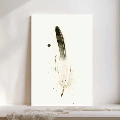 Image of a feather watercolor painting by Shayna Larsen, originals & prints available
