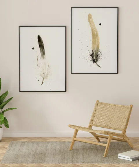 Image of a feather watercolor painting by Shayna Larsen, originals & prints available