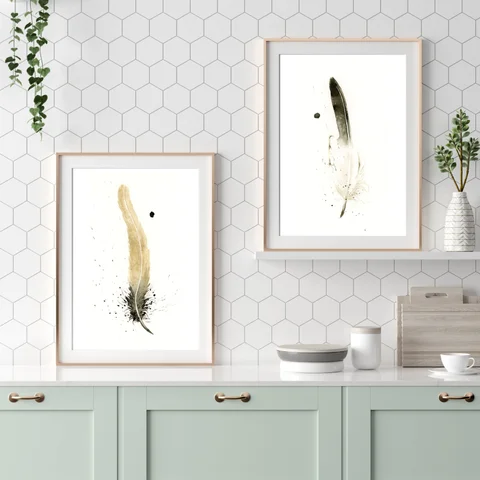 Image of a feather watercolor painting by Shayna Larsen, originals & prints available