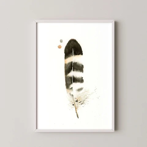 Image of a feather watercolor painting by Shayna Larsen, originals & prints available