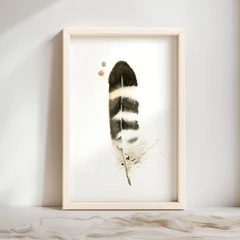 Image of a feather watercolor painting by Shayna Larsen, originals & prints available