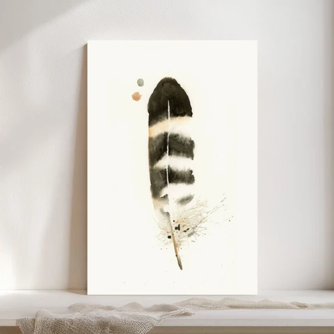 Image of a feather watercolor painting by Shayna Larsen, originals & prints available